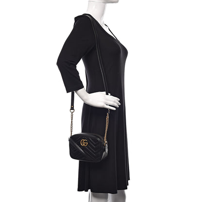 Gucci Calfskin Matelasse Mini GG Marmont Chain Shoulder Bag Black 2 of 10