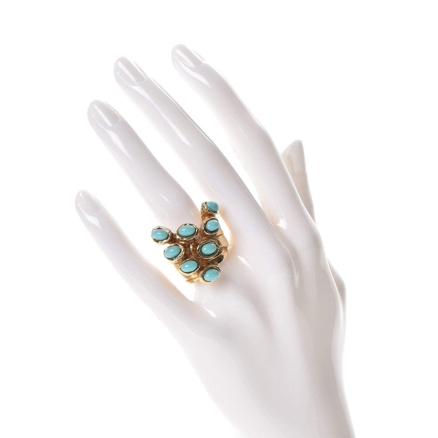 Saint Laurent Arty Dots Ring 5 Gold Turquoise 2 of 6