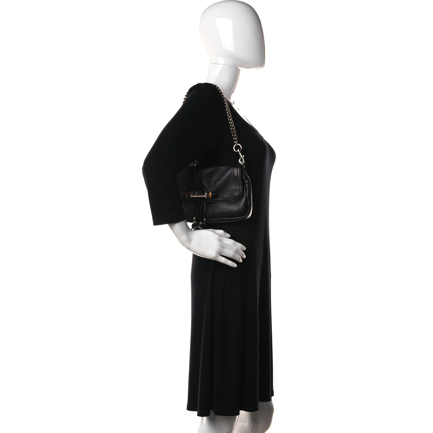 Gucci Calfskin Bamboo Croisette Evening Bag Black 2 of 17