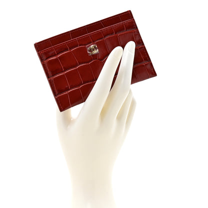 Chanel Calfskin Crocodile Embossed Crococo Card Holder Burgundy 2 of 8