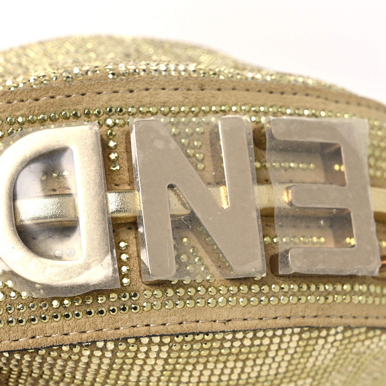 Fendi Crystal Vitello Laminato Suede FF Nano Fendigraphy Hobo Bag