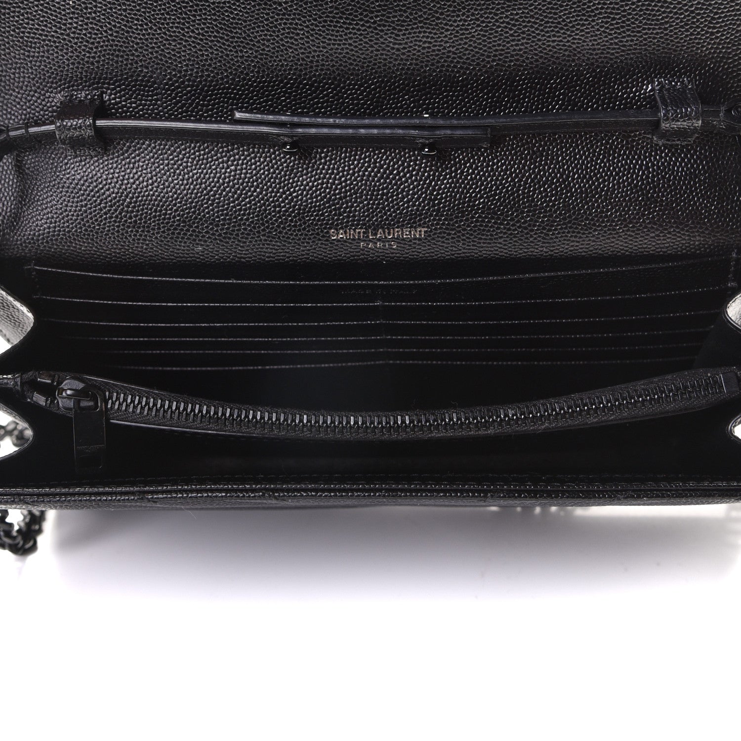 Saint Laurent Grain De Poudre Matelasse Chevron Monogram Chain Wallet Black 4 of 7