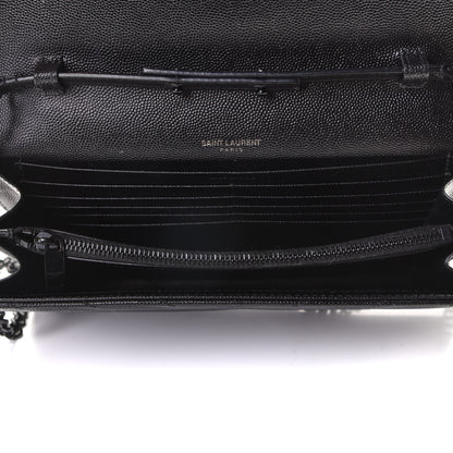 Saint Laurent Grain De Poudre Matelasse Chevron Monogram Chain Wallet Black 4 of 7