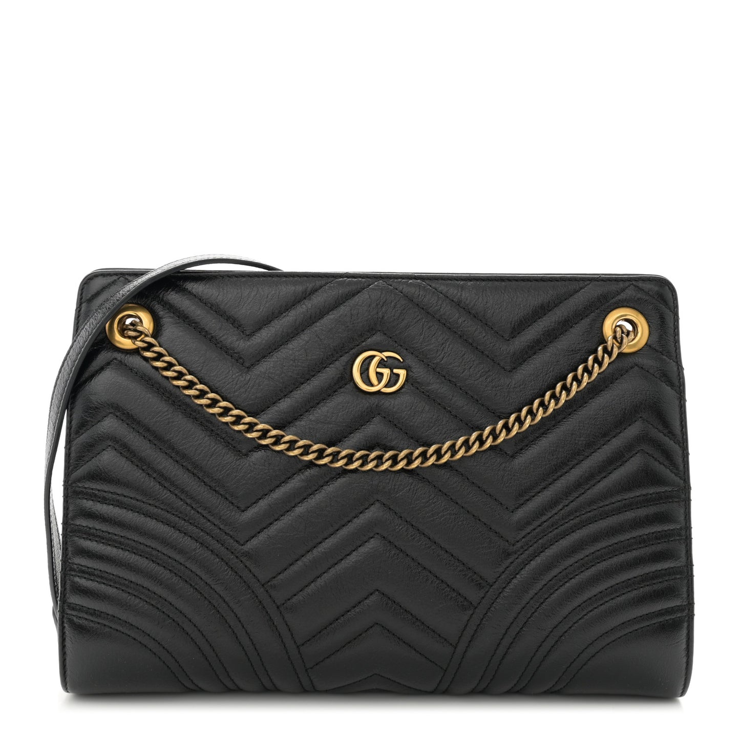 Azalea Calfskin Matelasse Heart Medium GG Marmont Slim Shoulder Bag Black