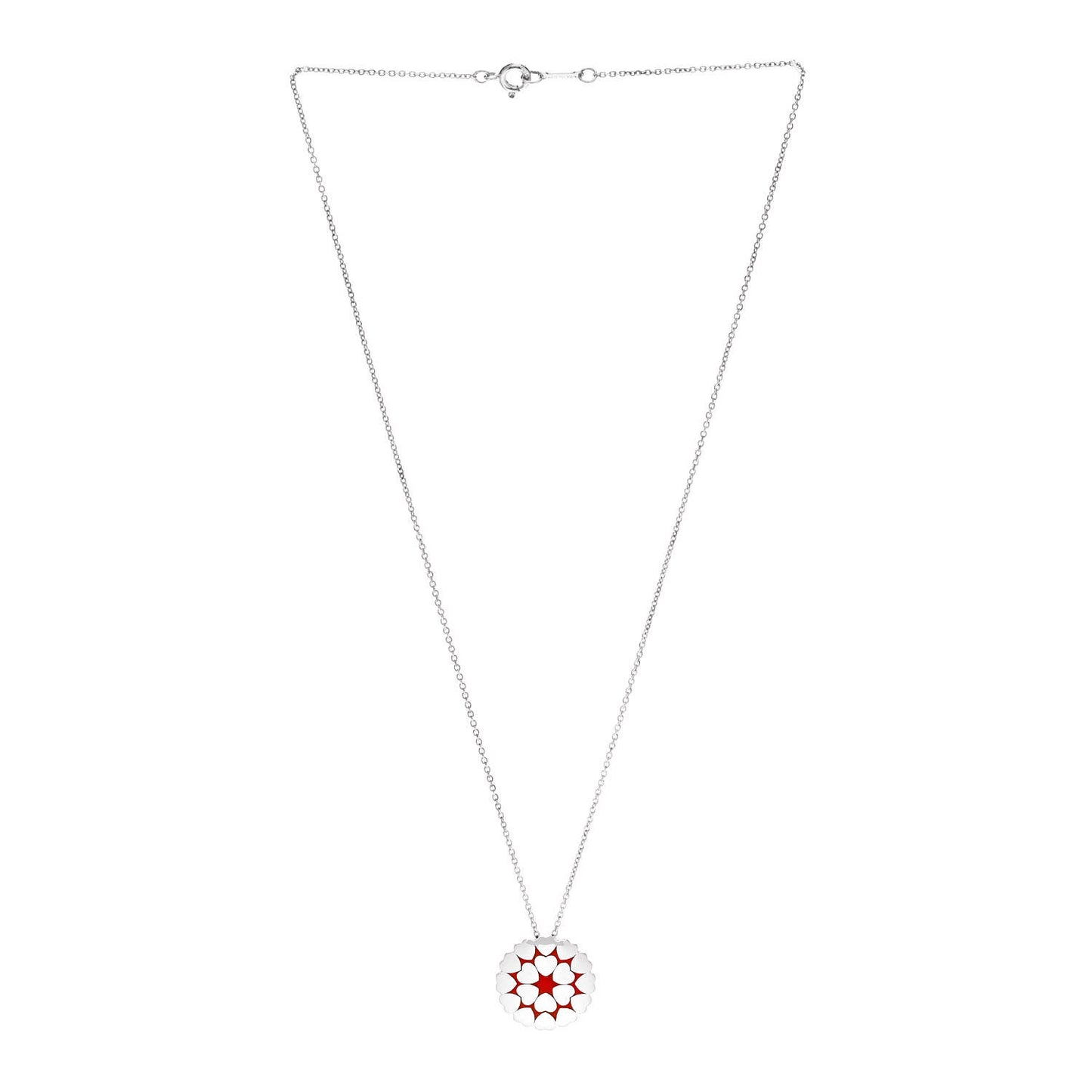 Sterling Silver Enamel Paloma Picasso Crown of Hearts Pendant Necklace Red
