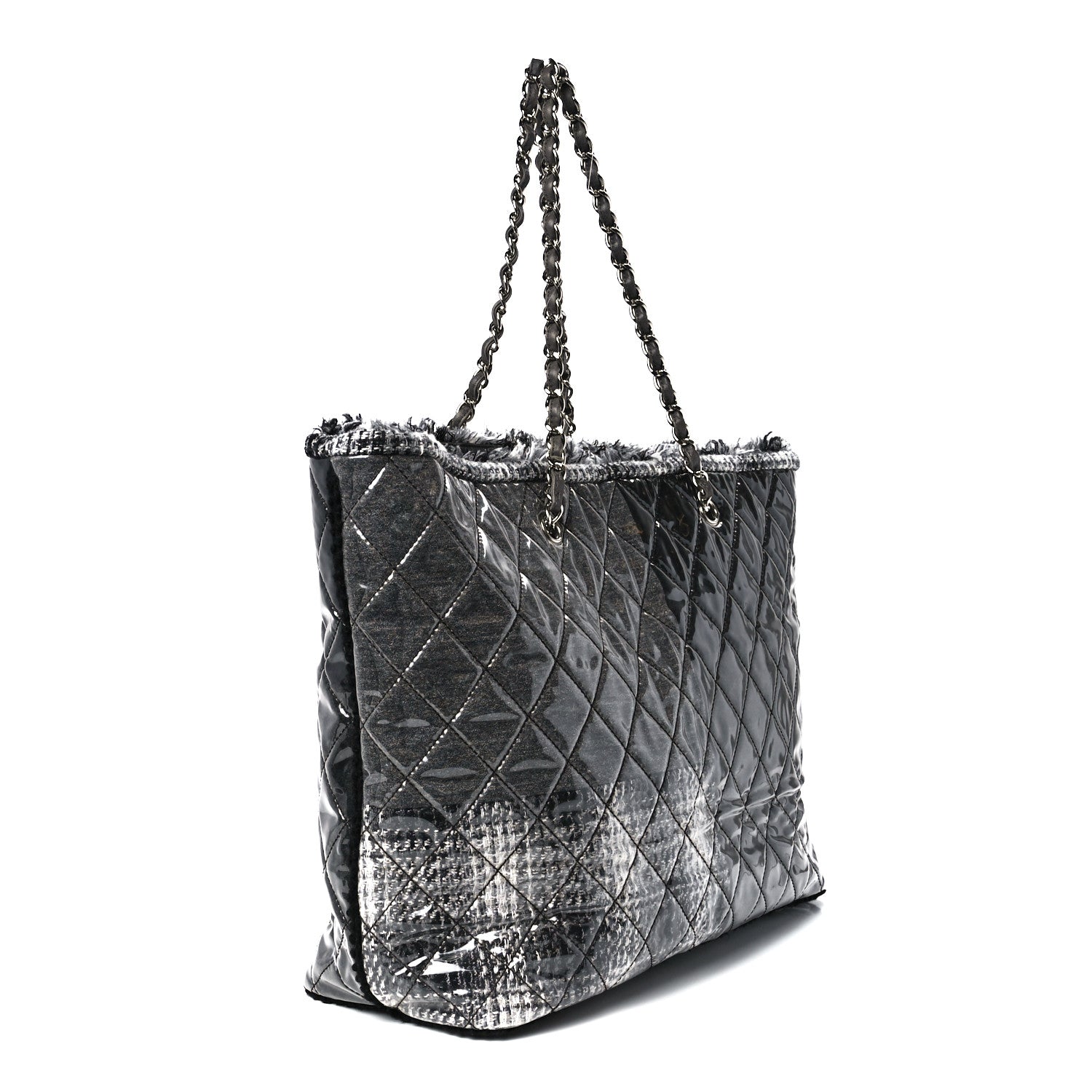 Chanel Vinyl Funny Tweed Patchwork Tote Grey 3 of 12