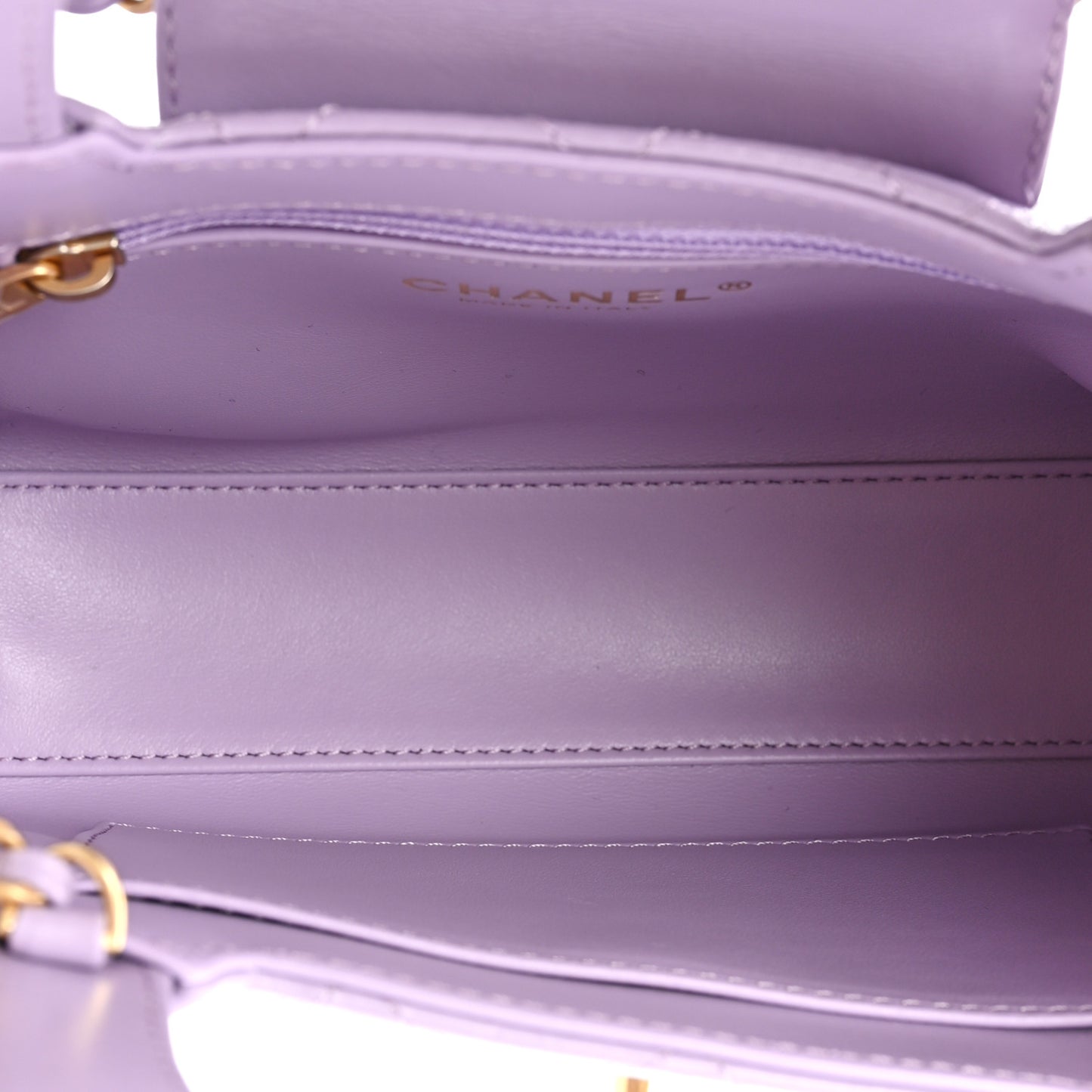Shiny Aged Calfskin Quilted Nano Kelly Shopper Lilac