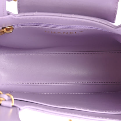 Chanel Shiny Aged Calfskin Quilted Nano Kelly Shopper Lilac 5 of 10