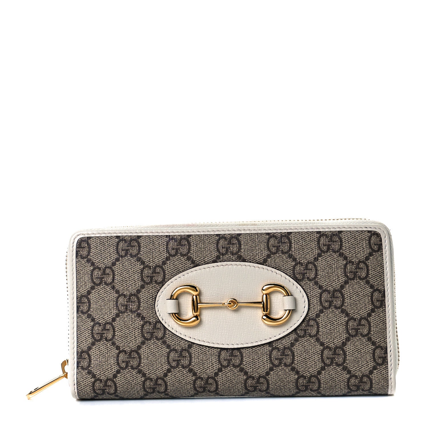 Gucci GG Supreme Monogram Azalea Calfskin Horsebit 1955 Zip Around Wallet Beige Ebony Mystic White 1 of 7