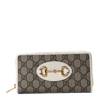 Gucci GG Supreme Monogram Azalea Calfskin Horsebit 1955 Zip Around Wallet Beige Ebony Mystic White 1 of 7