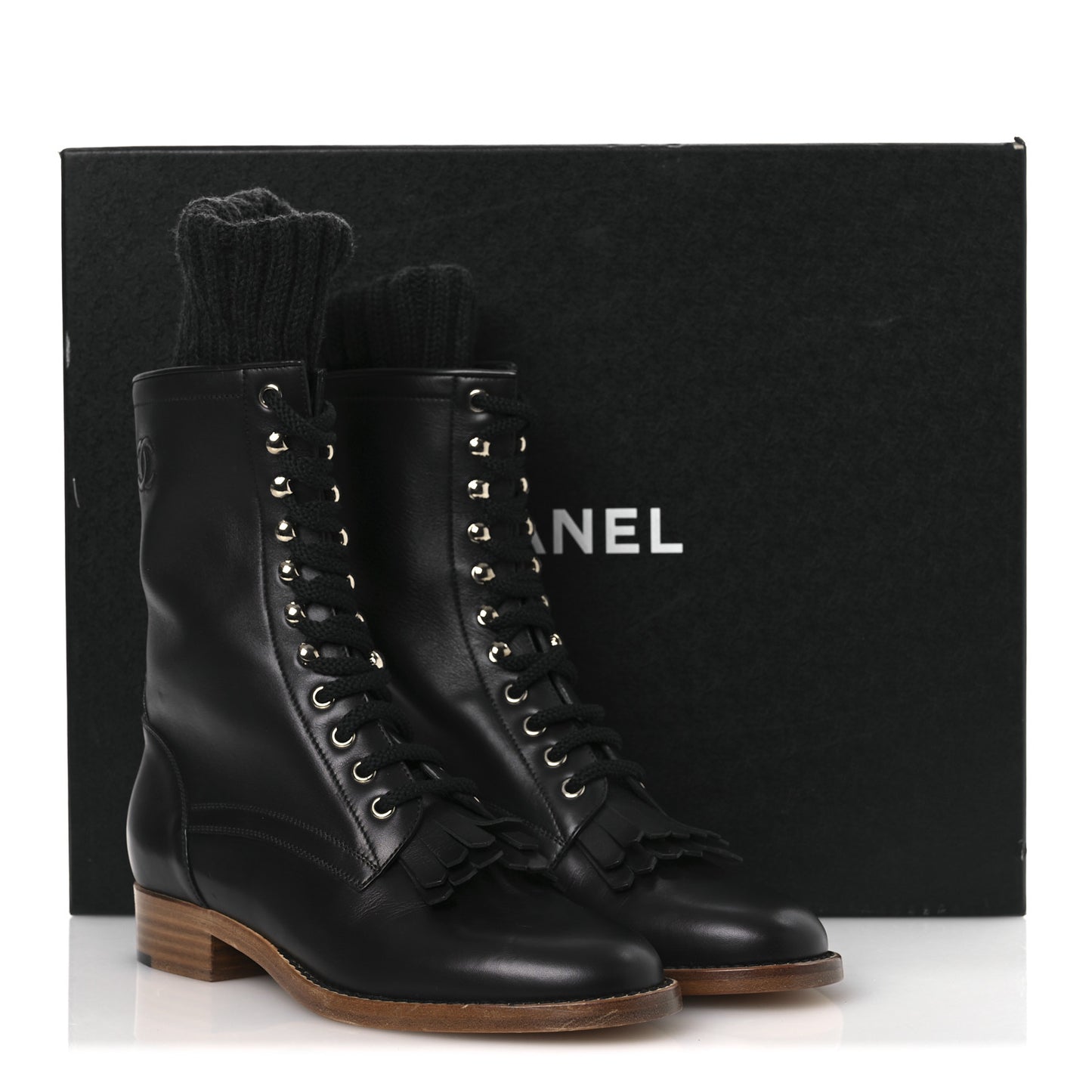 Calfskin Sock High CC Combat Boots 39 Black