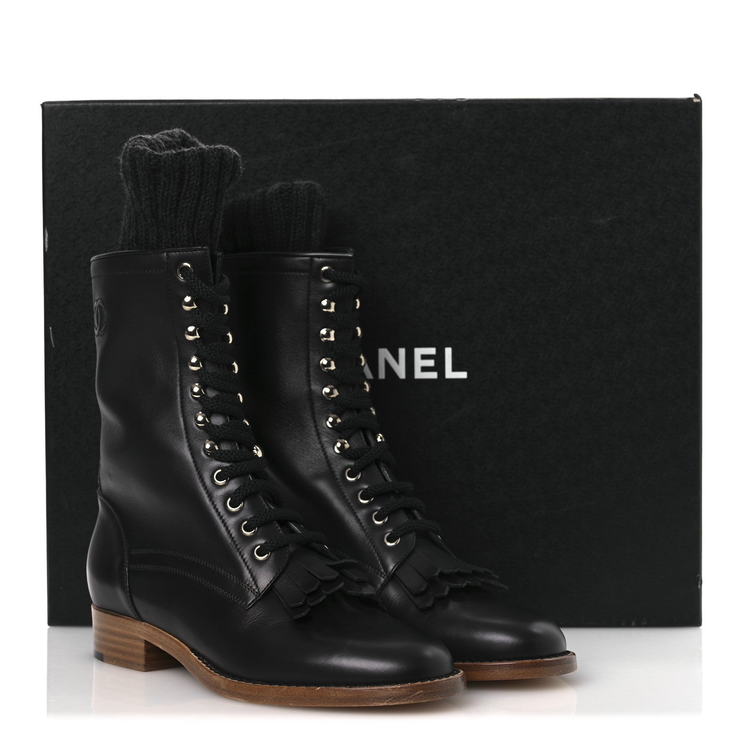 Chanel Calfskin Sock High CC Combat Boots 39 Black 10 of 10
