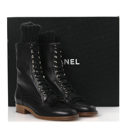 Chanel Calfskin Sock High CC Combat Boots 39 Black 10 of 10