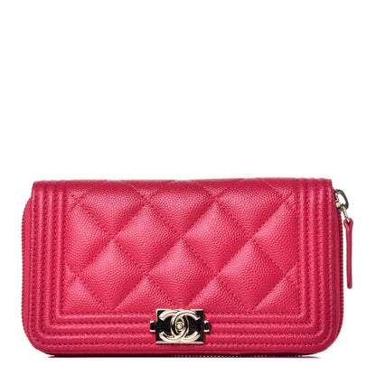 Chanel Caviar Quilted Small Boy Zip Around Wallet Fuchsia 1 of 8
