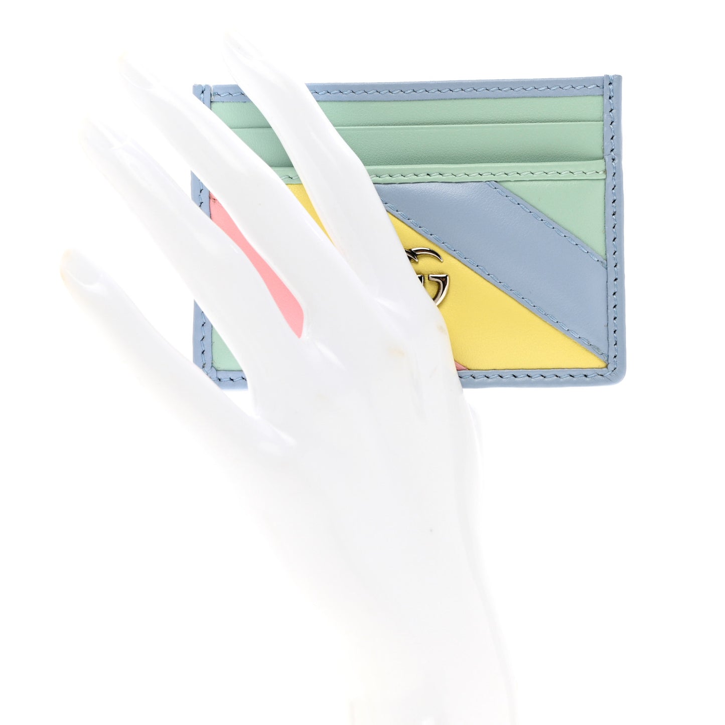 Calfskin Matelasse Diagonal GG Marmont Card Holder Wallet Multicolor Pastel
