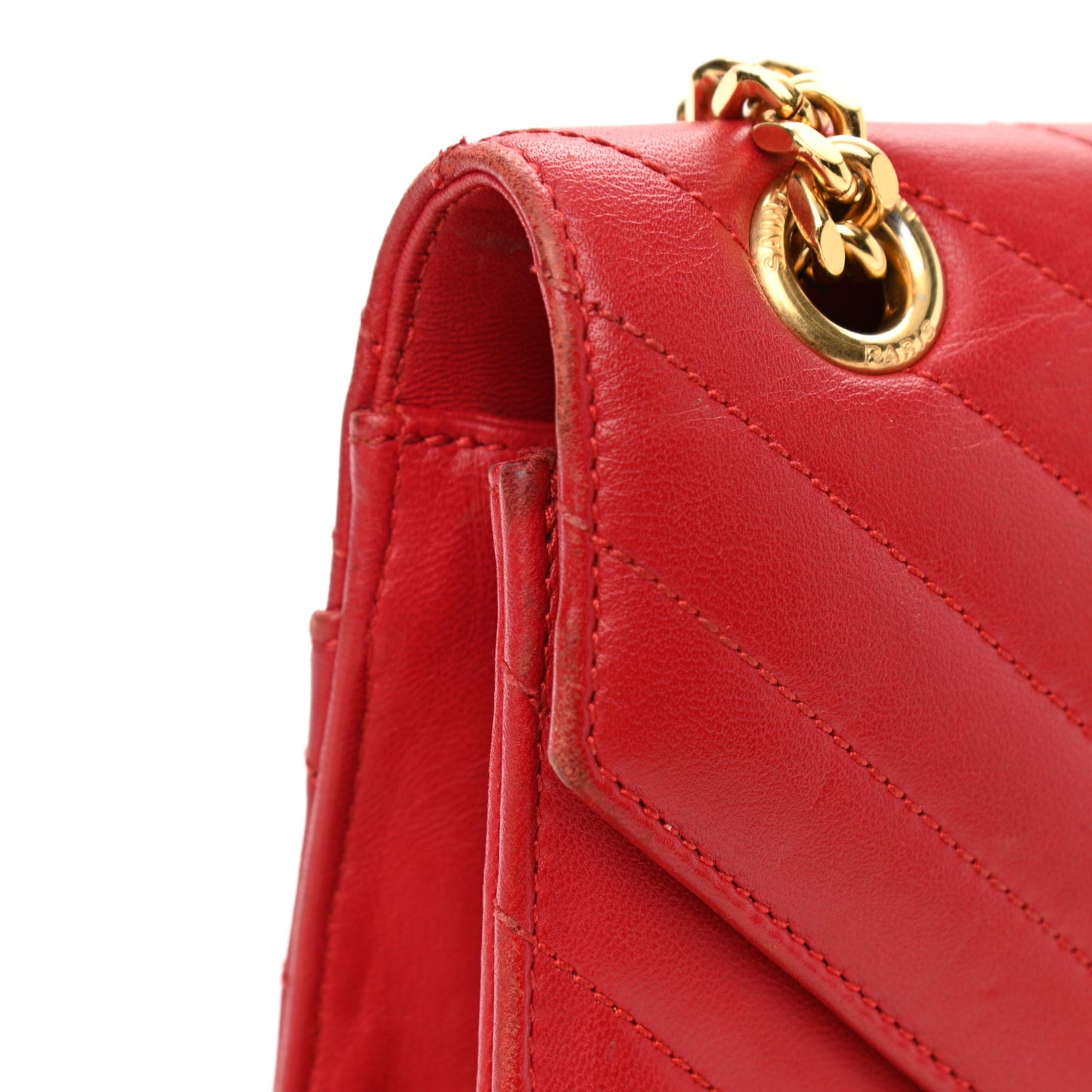 Lambskin Matelasse Chevron Medium Monogram Satchel Red