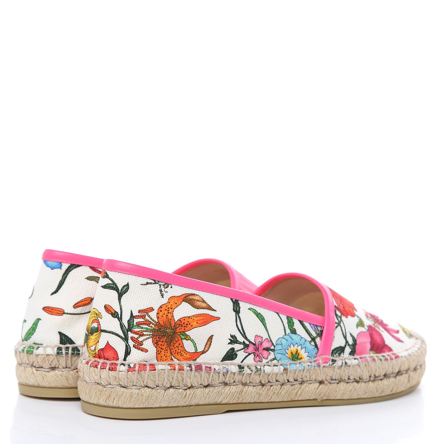 Canvas Flora Print Espadrilles 37.5 White Multicolor Fuxia
