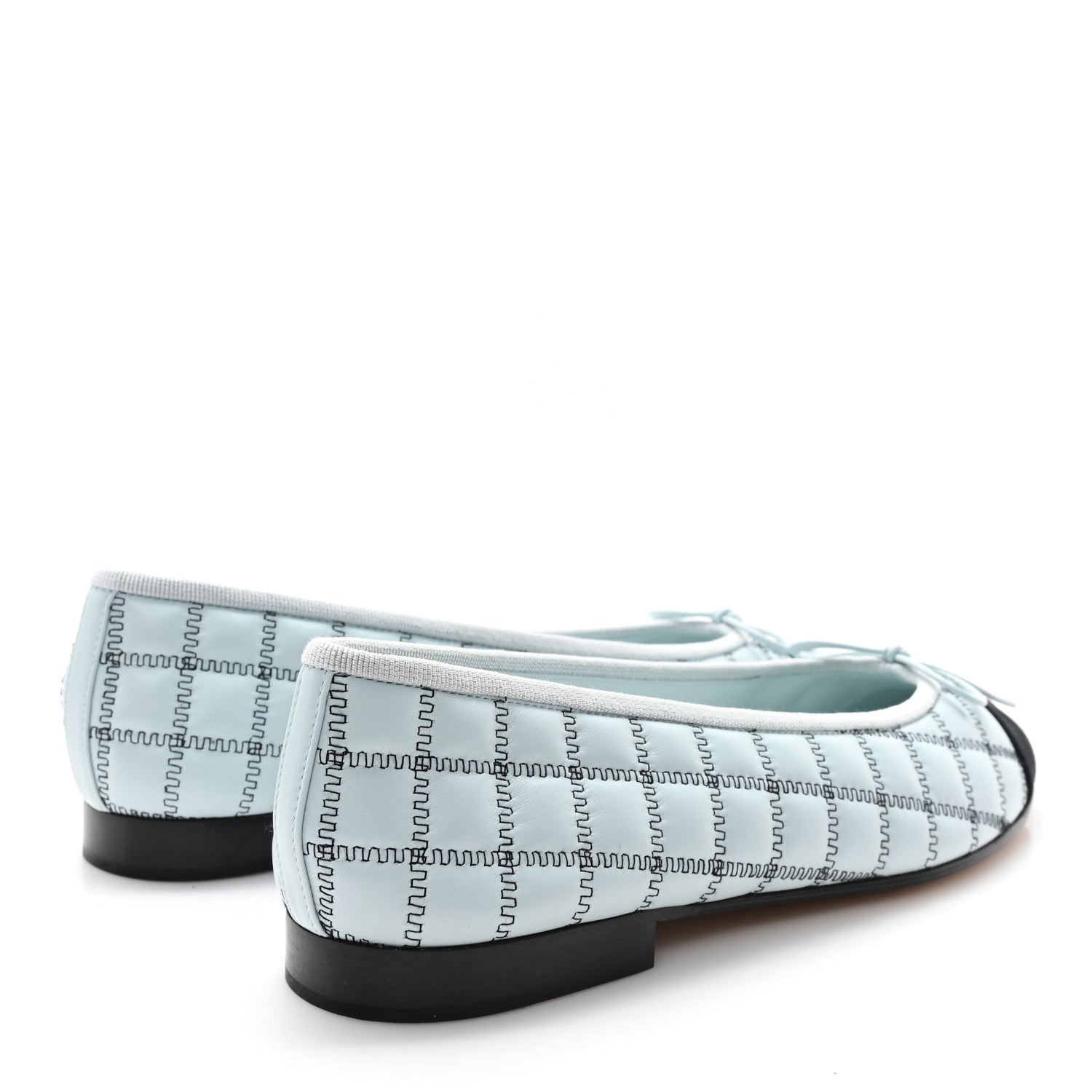 Chanel Lambskin Embroidered Grosgrain Quilted Cap Toe Ballerina Flats 38.5 Light Blue Black 5 of 10