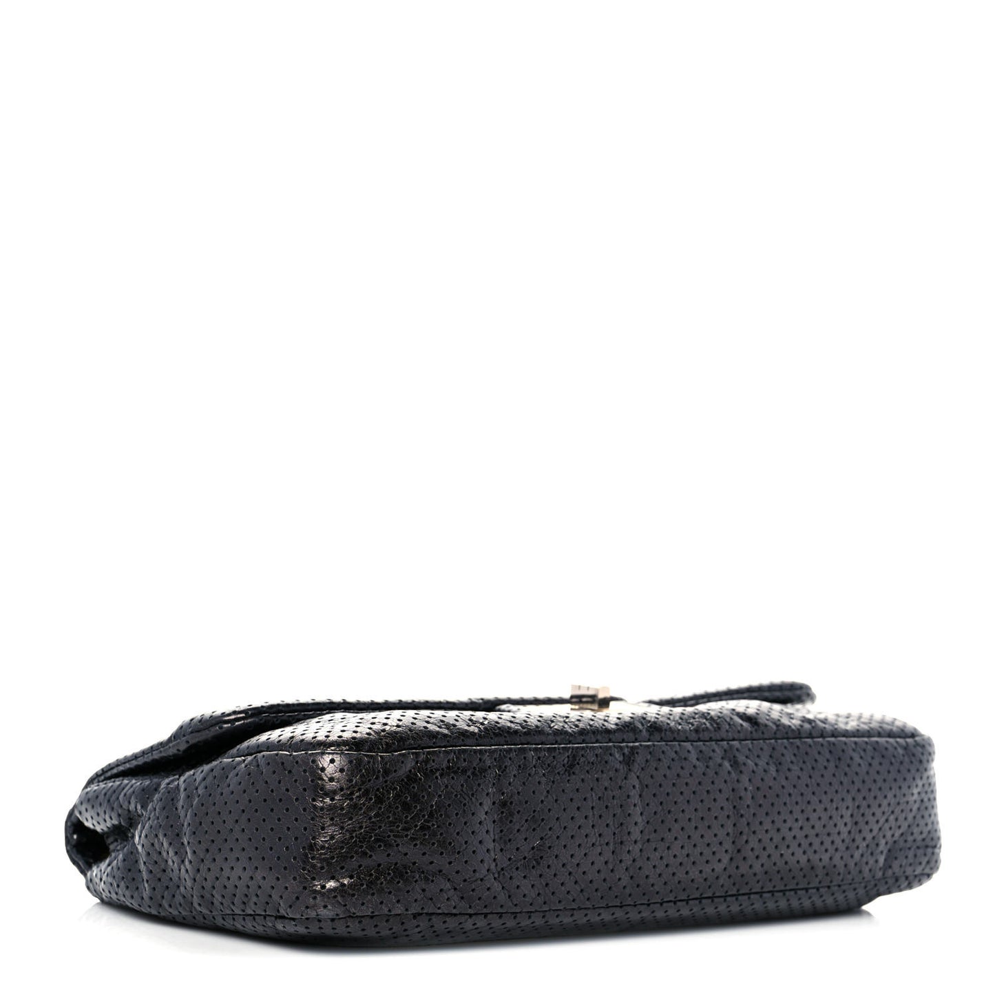 Metallic Crackled Calfskin Large Perforated Drill Flap Black