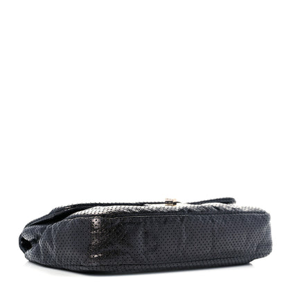 Chanel Metallic Crackled Calfskin Large Perforated Drill Flap Black 4 of 9