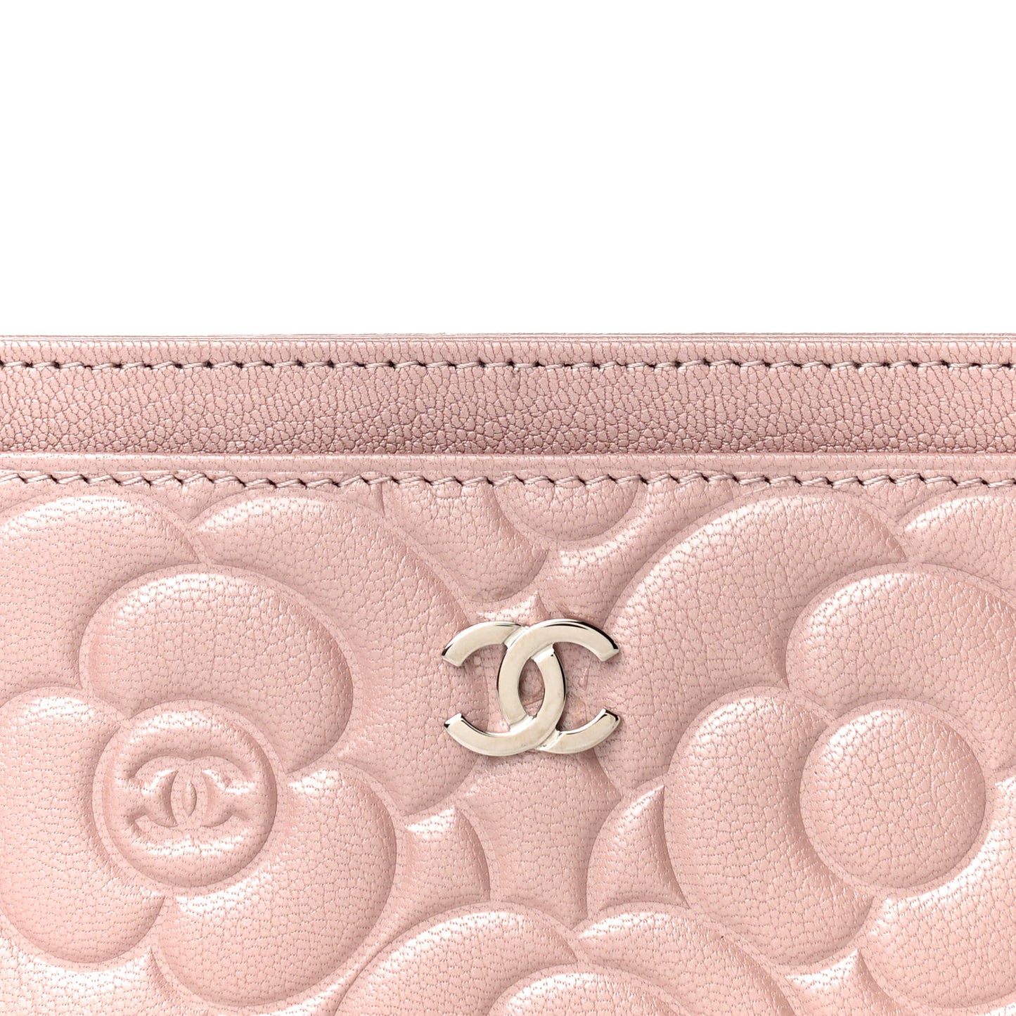 Goatskin Camellia Embossed Card Holder Light Pink