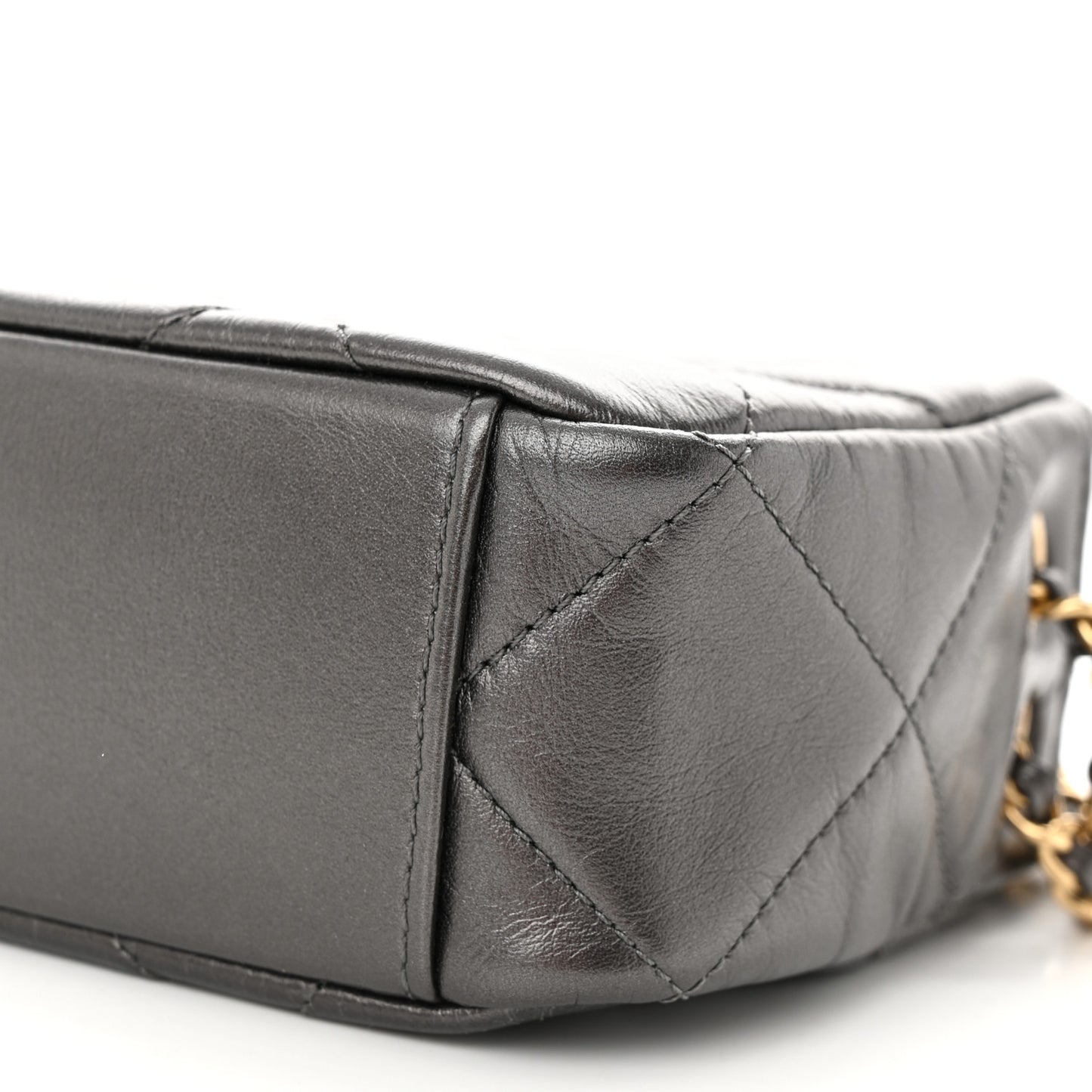 Metallic Calfskin Pearl Quilted CC Mini Camera Case Ruthenium