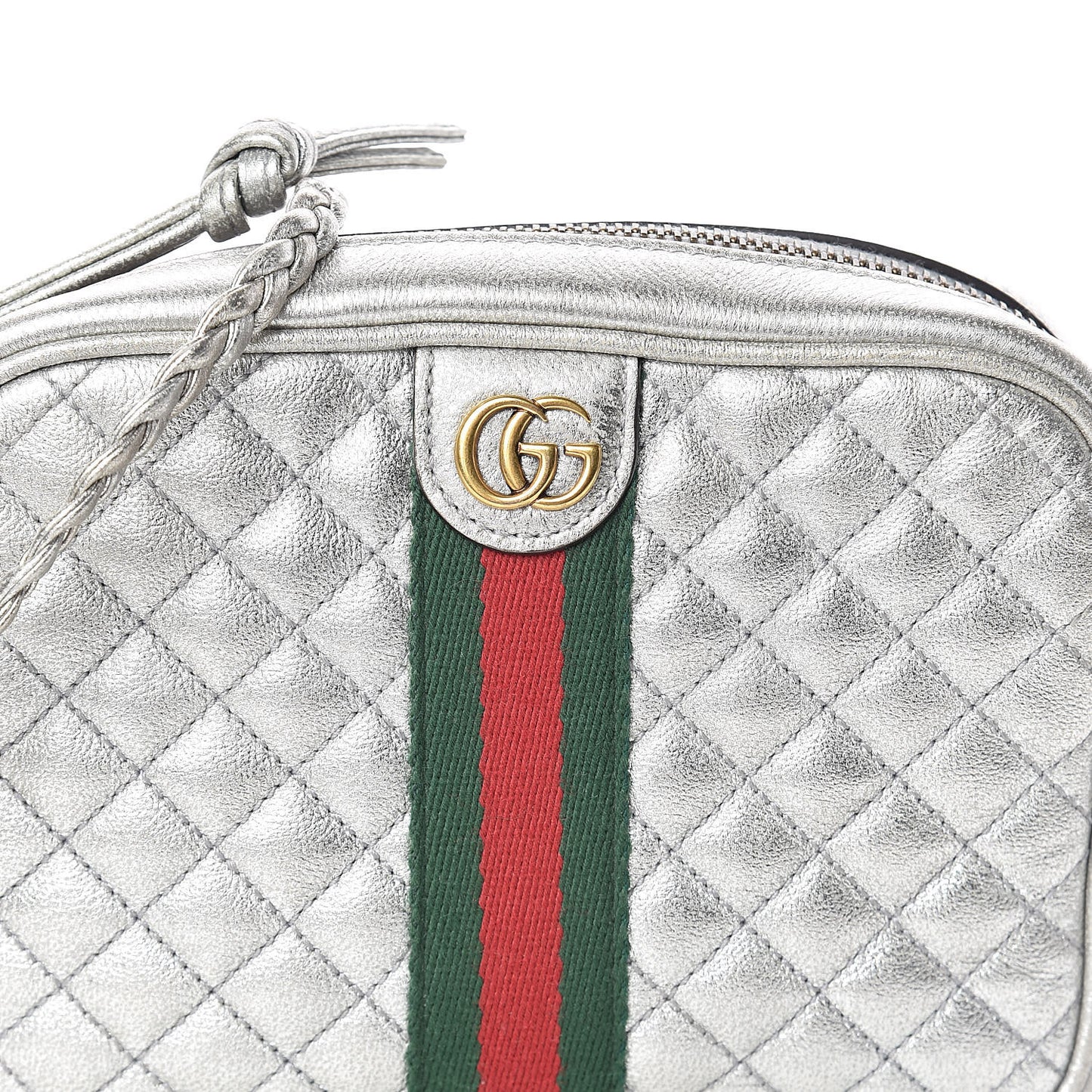 Laminated Nappa Web Trapuntata Mini GG Shoulder Bag Argento