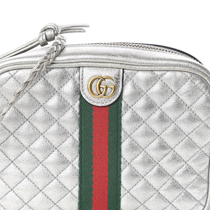 Gucci Laminated Nappa Web Trapuntata Mini GG Shoulder Bag Argento 7 of 9