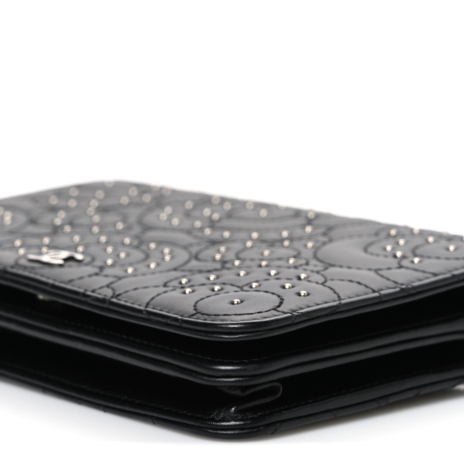 Chanel Lambskin Camellia Studded Wallet on Chain WOC Black 11 of 11