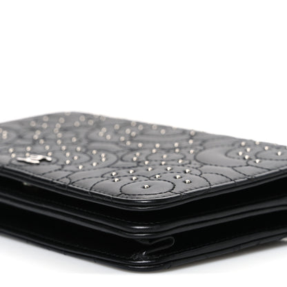 Chanel Lambskin Camellia Studded Wallet on Chain WOC Black 11 of 11