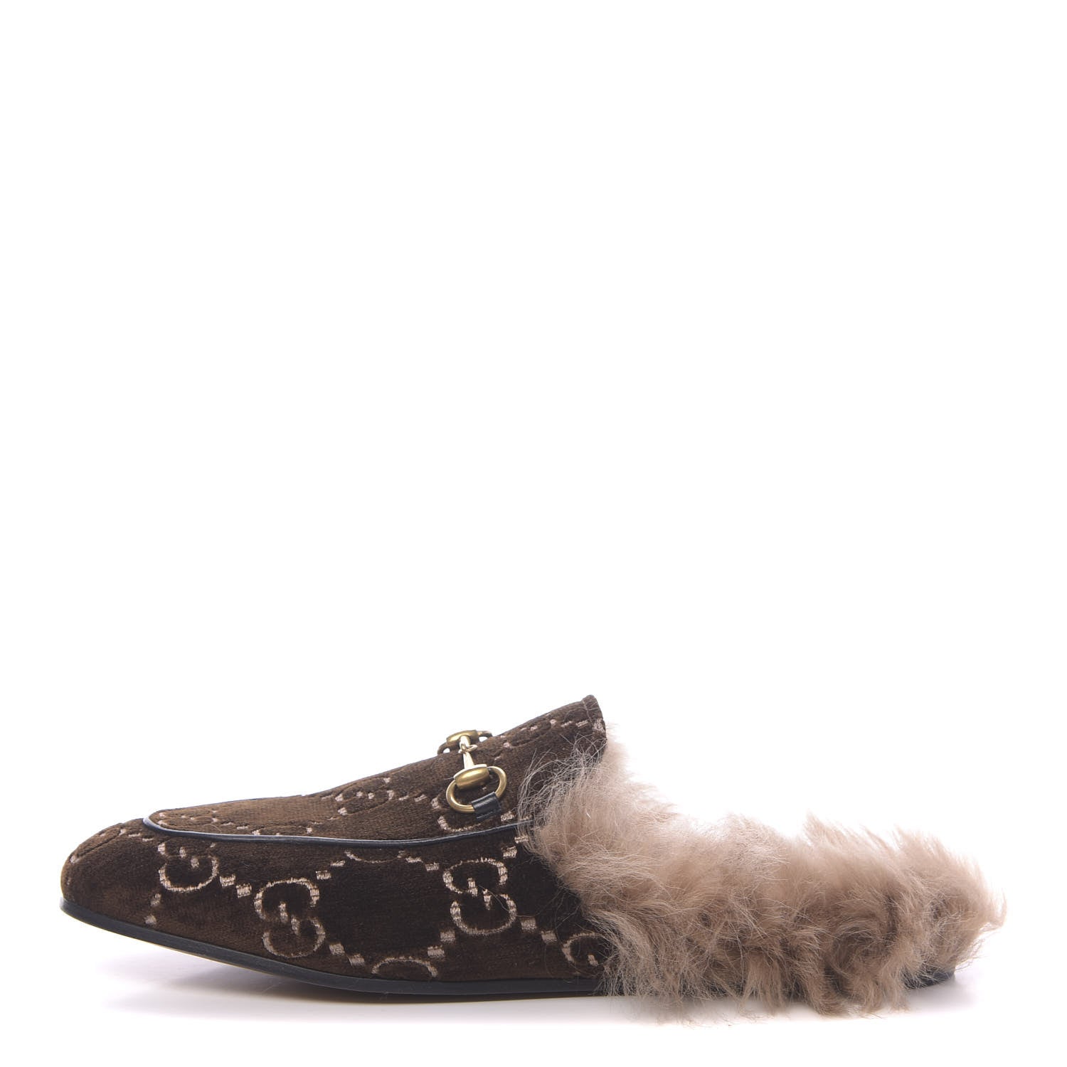 Gucci Velvet GG Monogram Fur Womens Princetown Slippers 40 Brown Black Natural 1 of 8