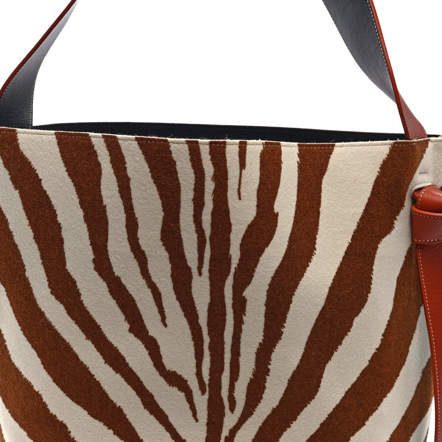 Celine Shiny Smooth Calfskin Zebra Printed Felt Small Twisted Cabas Chalk Brick 8 of 10