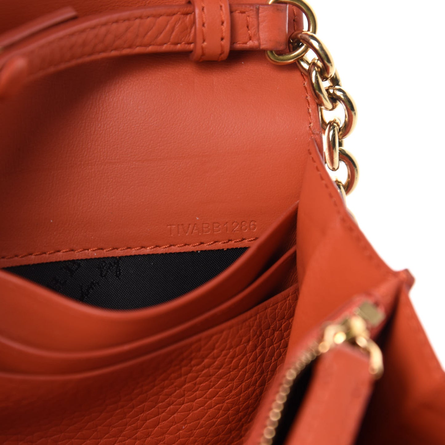 Calfskin Logo Embossed Chain Wallet Orange