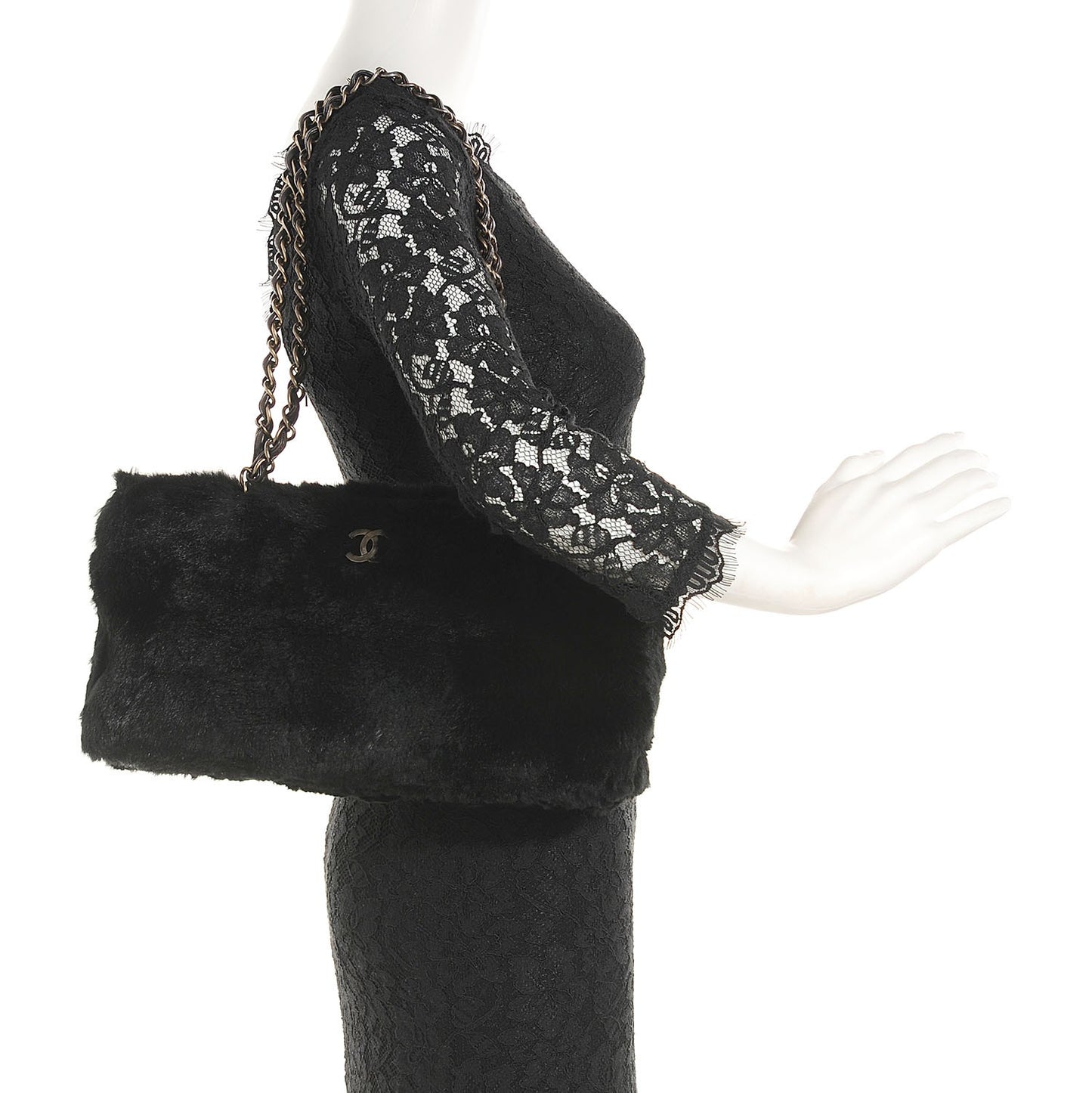 Rabbit Fur Shoulder Bag Black