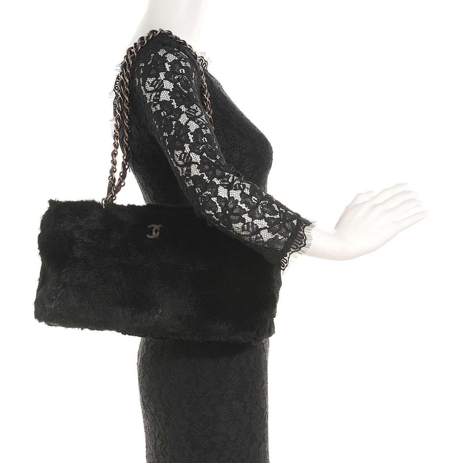 Chanel Rabbit Fur Shoulder Bag Black 2 of 7