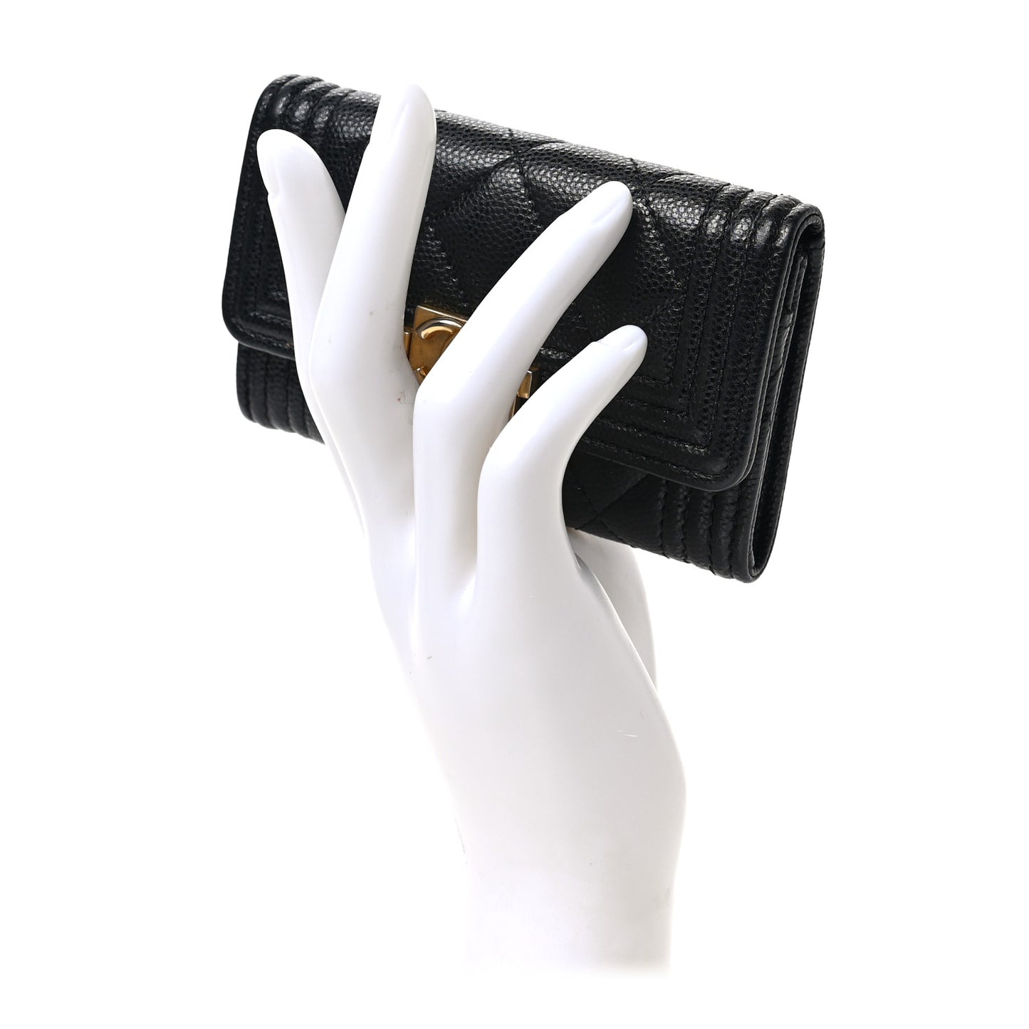 Caviar Quilted Boy Flap Card Holder Black