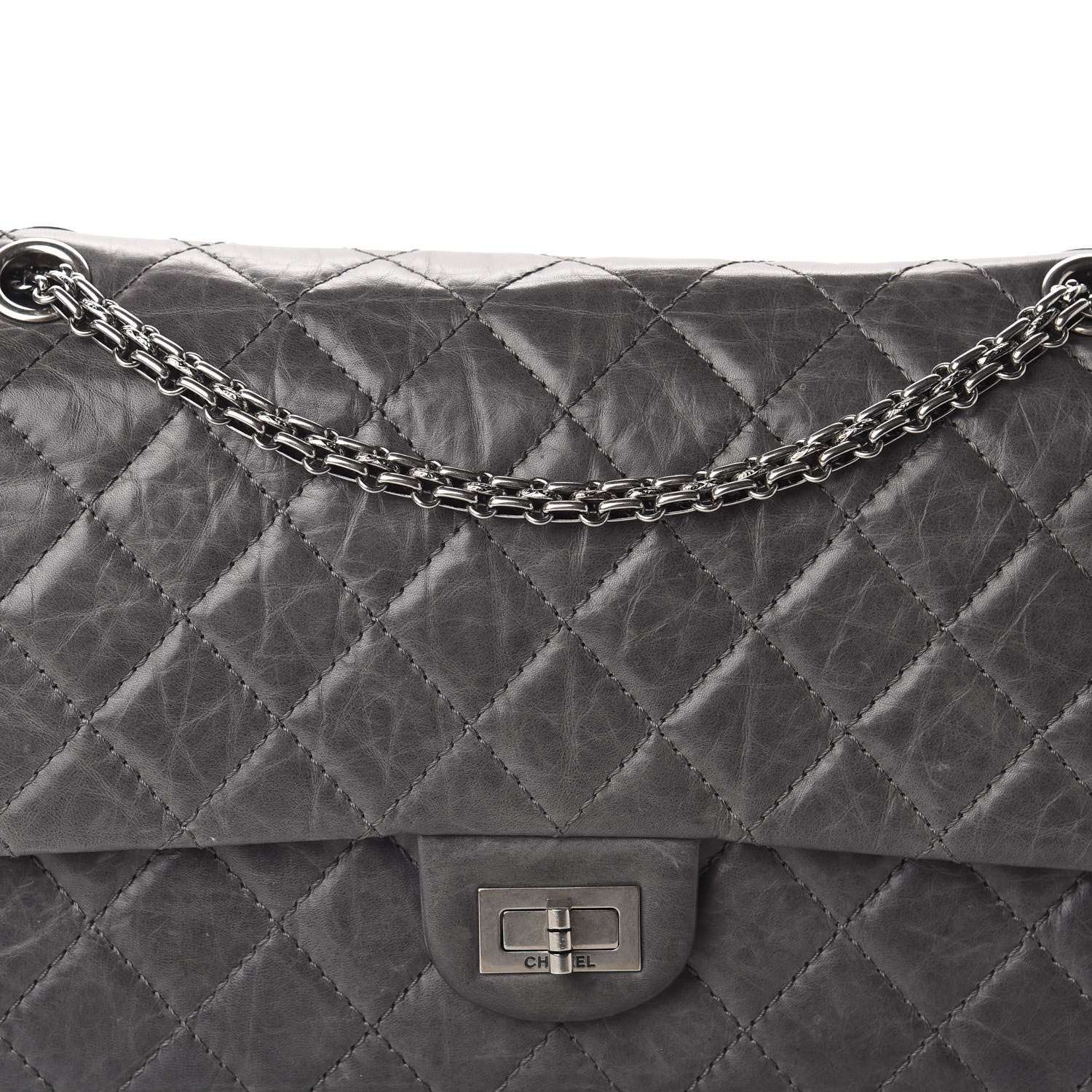 Chanel Aged Calfskin Quilted 50th Anniversary 2.55 Reissue 227 Flap Grey 10 of 11