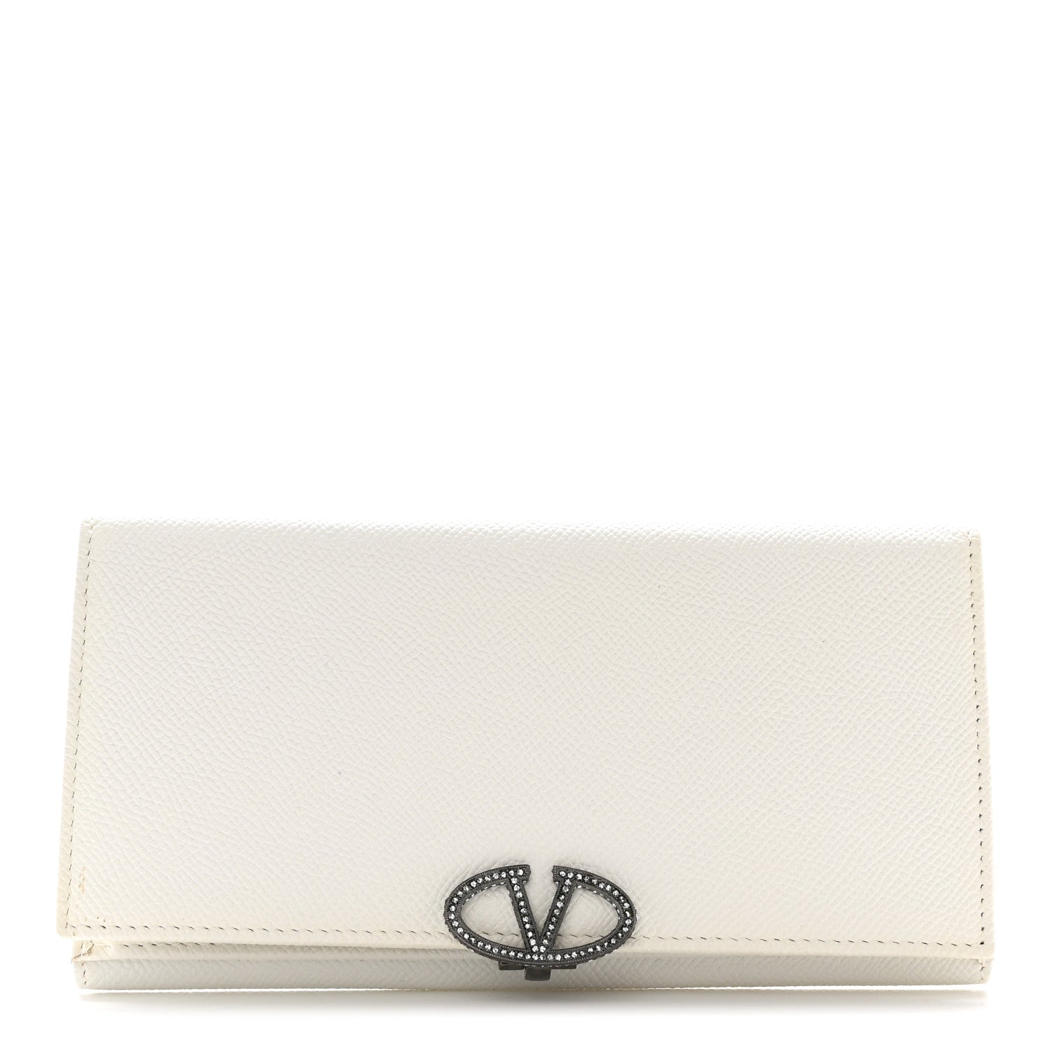 Valentino Garavani Grainy Calfskin Crystal Flap Wallet White 1 of 13