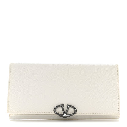 Valentino Garavani Grainy Calfskin Crystal Flap Wallet White 1 of 13