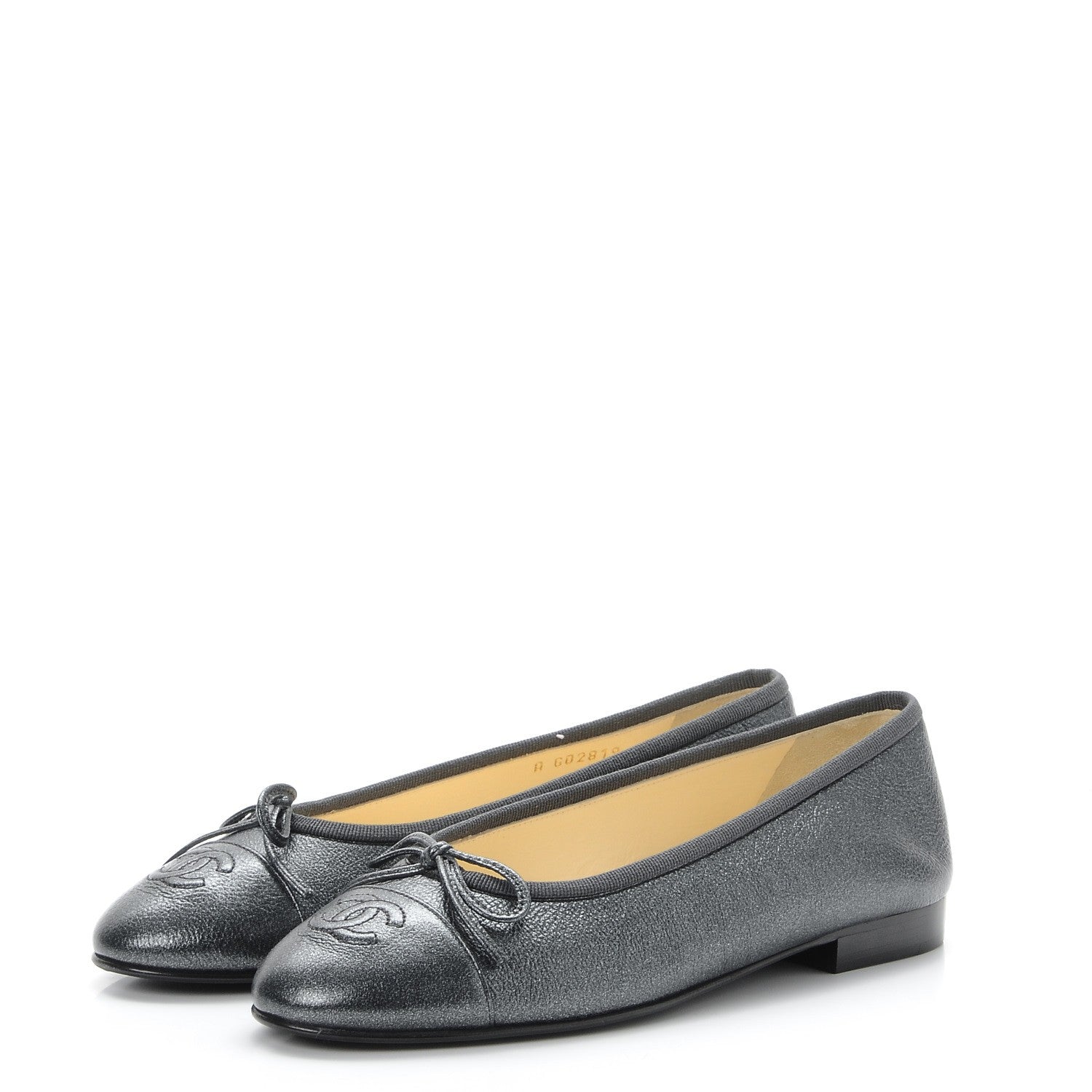 Chanel Metallic Calfskin Cap Toe CC Ballerina Flats 35.5 Dark Silver 3 of 9