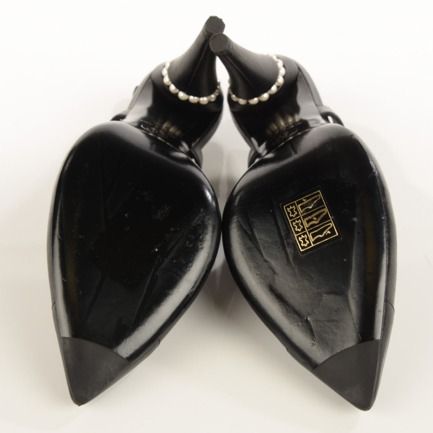 Lambskin Pearl Slingback Pumps 38.5 Black