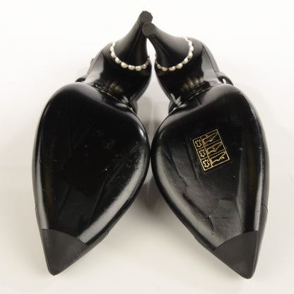 Chanel Lambskin Pearl Slingback Pumps 38.5 Black 5 of 8