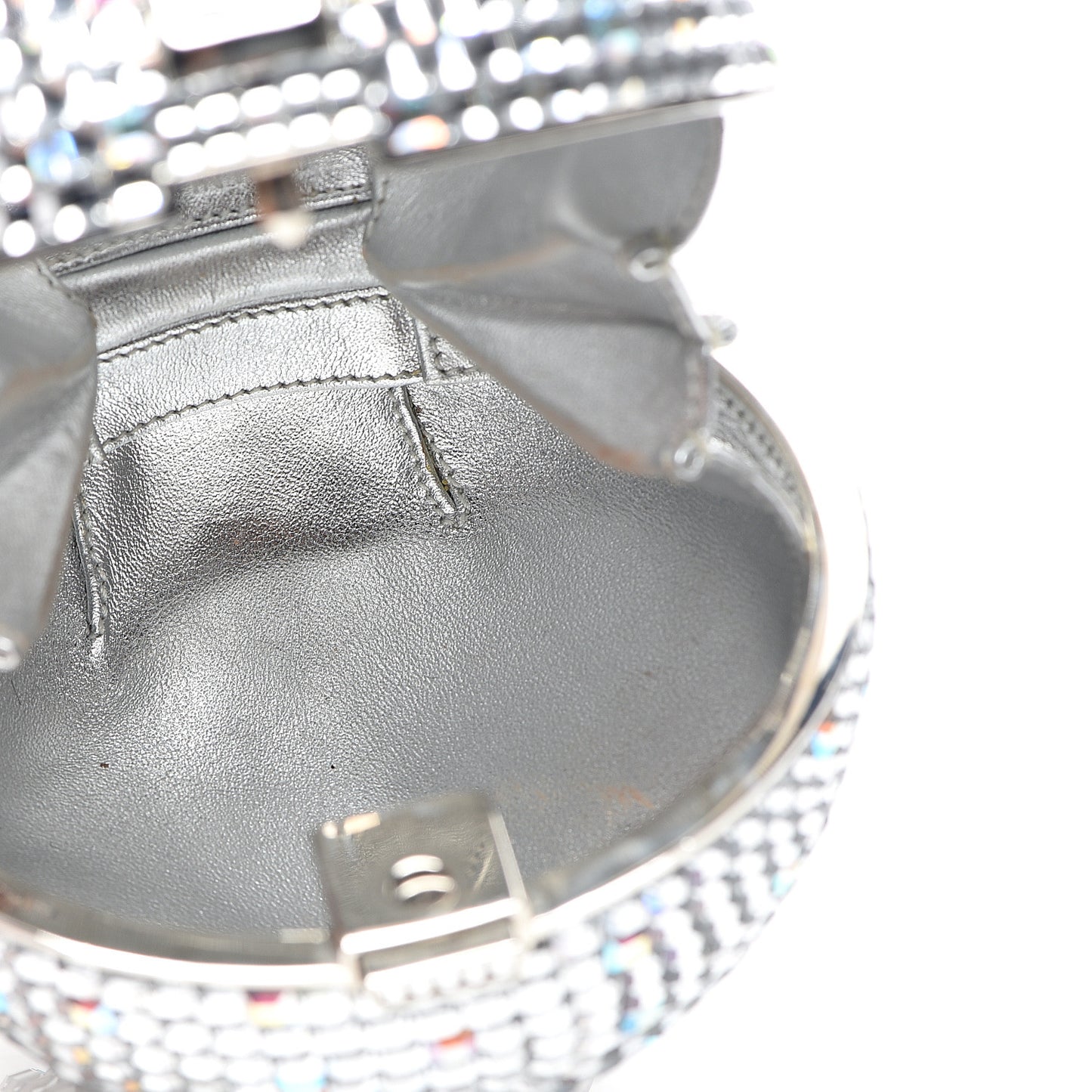Swarovski Crystal Disco Ball Minaudiere Clutch Silver