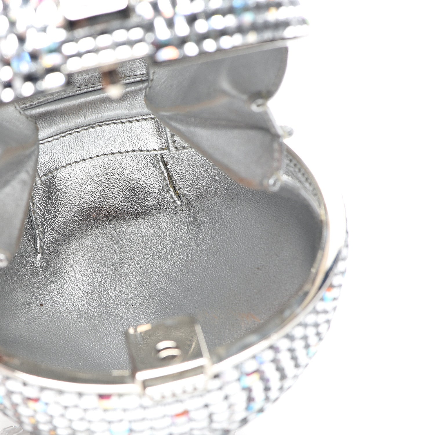 Judith Leiber Swarovski Crystal Disco Ball Minaudiere Clutch Silver 4 of 7