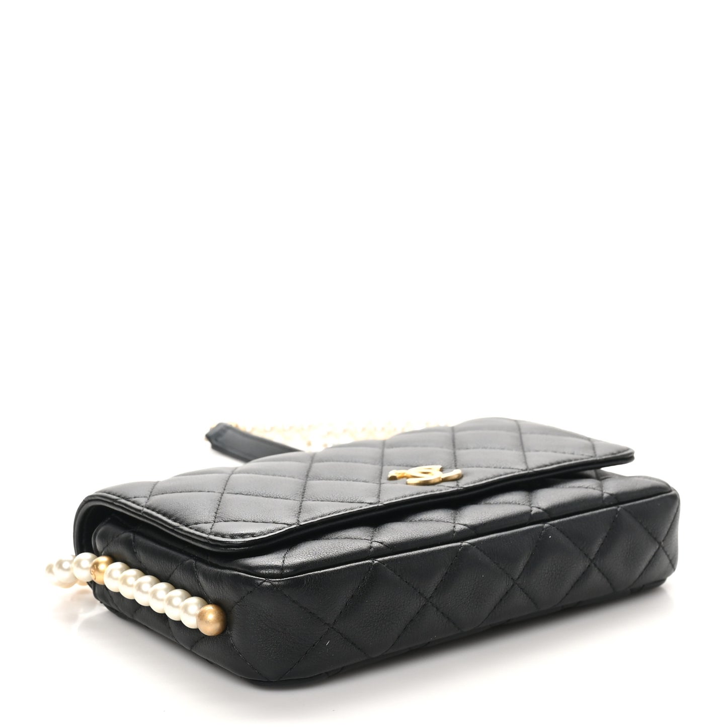 Calfskin Quilted Pearl Wallet On Chain WOC Black