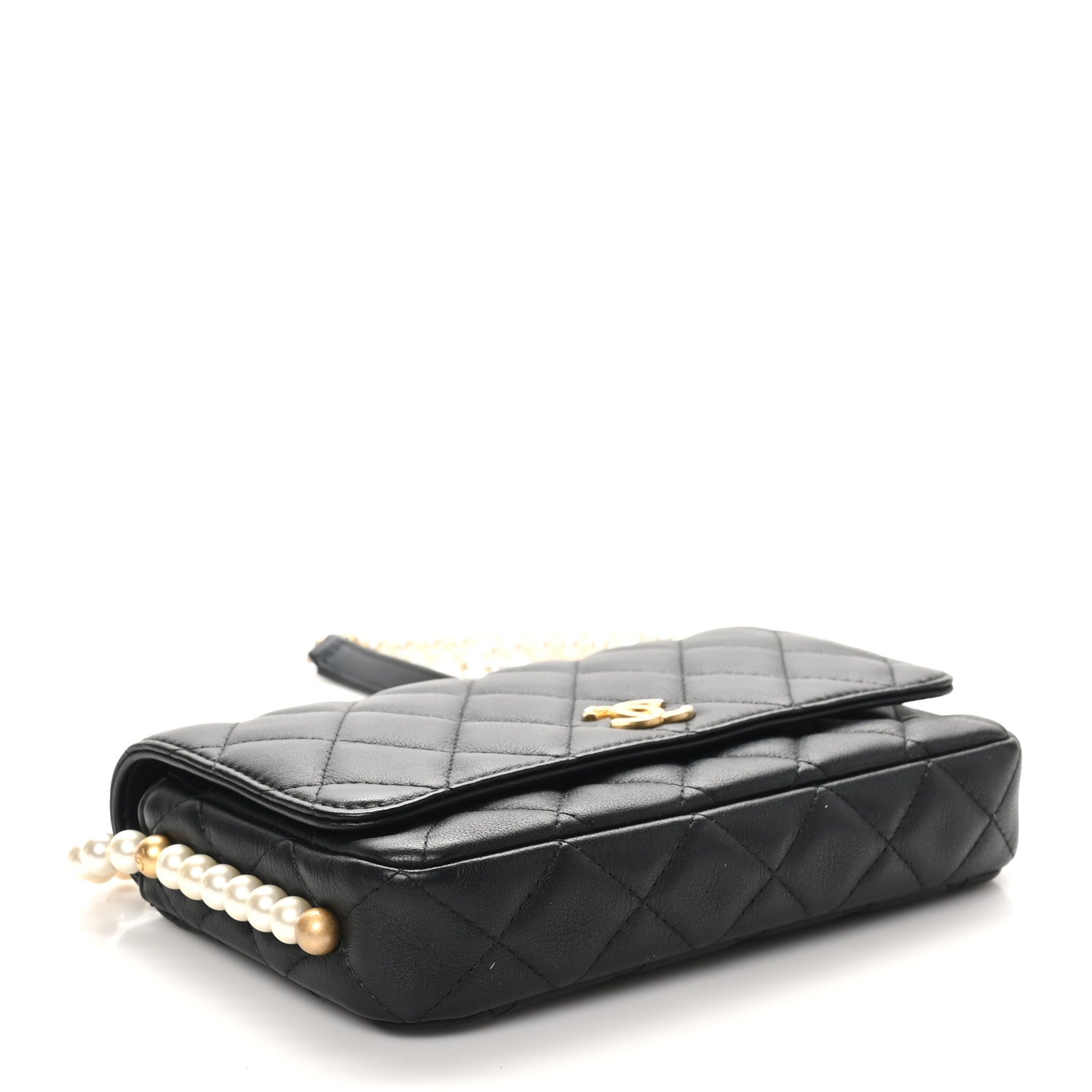 Chanel Calfskin Quilted Pearl Wallet On Chain WOC Black 4 of 11