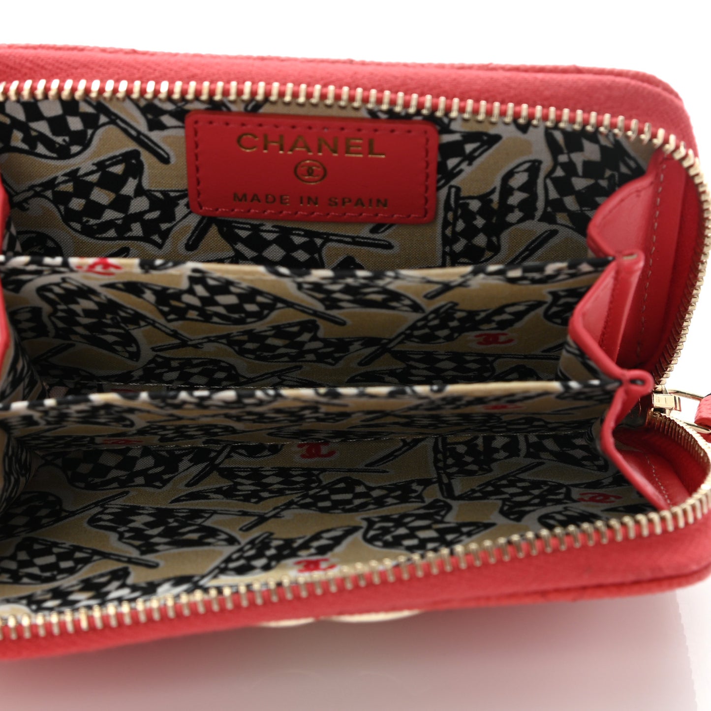 Caviar Quilted Striated CC Zip Coin Purse Red