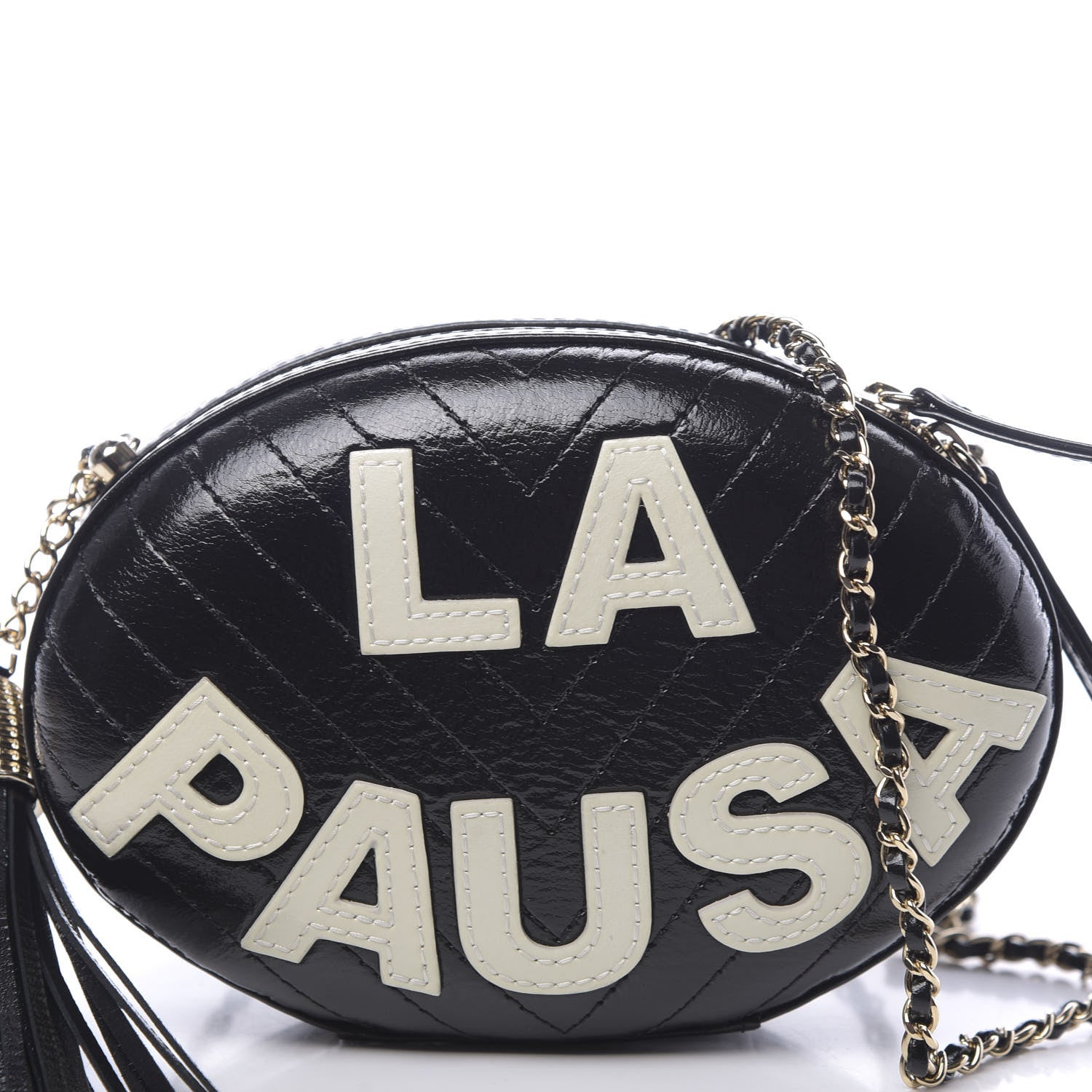 Chanel Lambskin Embroidered Chevron Quilted La Pausa Tassel Clutch Black 10 of 10