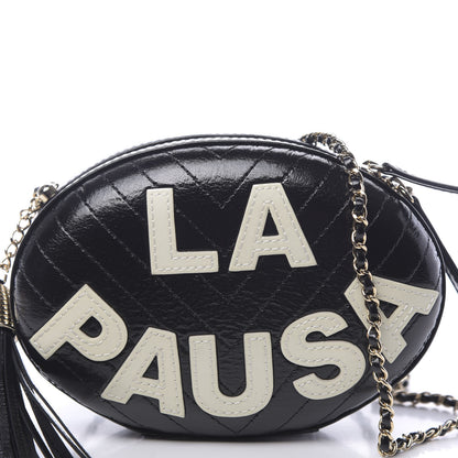 Chanel Lambskin Embroidered Chevron Quilted La Pausa Tassel Clutch Black 10 of 10