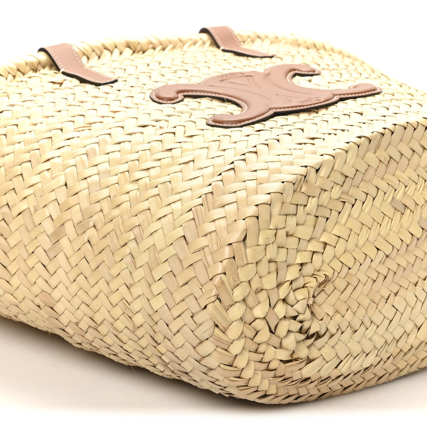 Raffia Calfskin Triomphe Medium Panier Tan